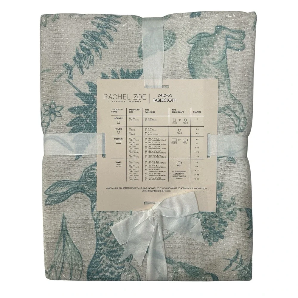 Rachel Zoe Easter Spring Farmhouse French‎ Country Oblong Tablecloth Metallic